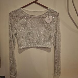 Sequins Long Sleeve Crop Top
